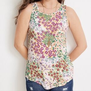 Maurices 24/7 Womens Medium Mara High Neck Tank Top Floral Flowers Cottagecore
